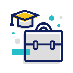 Briefcase with graduation hat icon
