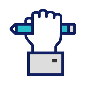 Hand holding a pencil icon